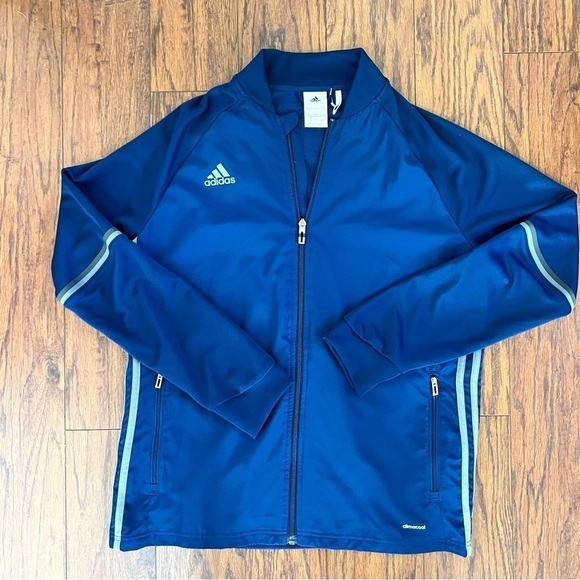 Adidas Navy Blue and Gray Grey Full Zip Up Long Sleeve Sporty Jacket Size Large - Picture 13 of 15